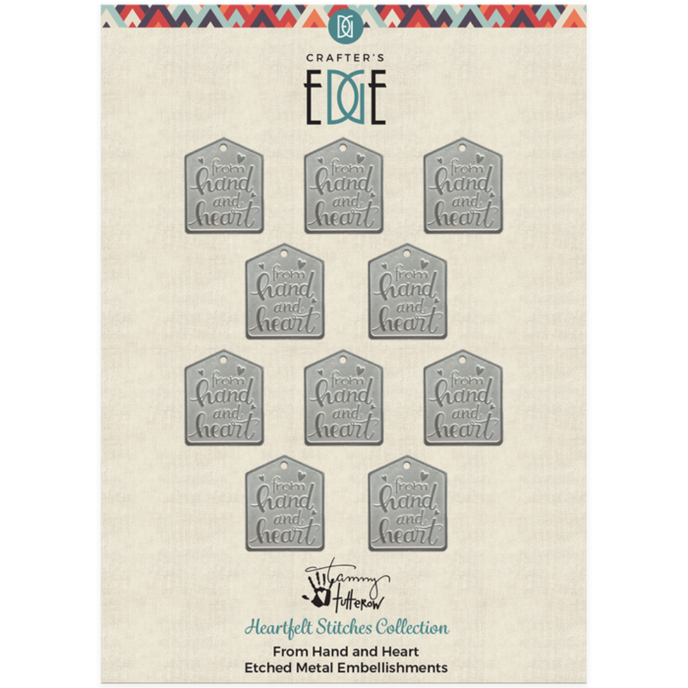 Crafters Edge Hand & Heart Etched Metal Embellishment Set of 10