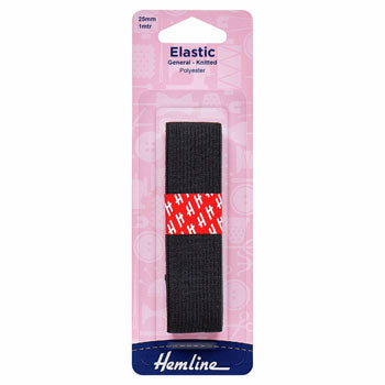 Hemline General Purpose Knitted Elastic 1m x 25mm - Black