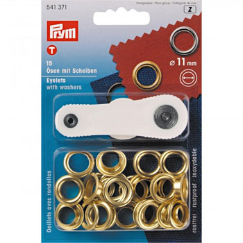 Prym Brass Eyelets and Washers 11mm -  Gold Pk of 15