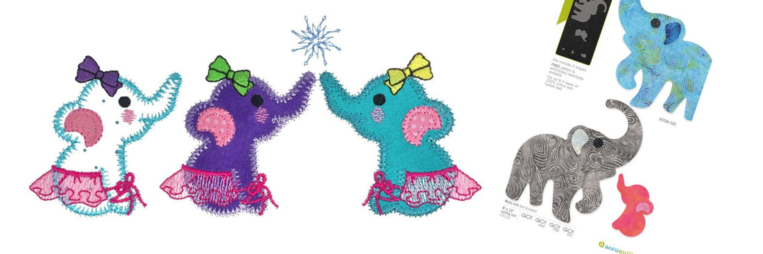V-Stitch embroidery design elephant appliqué created with AccuQuilt dies