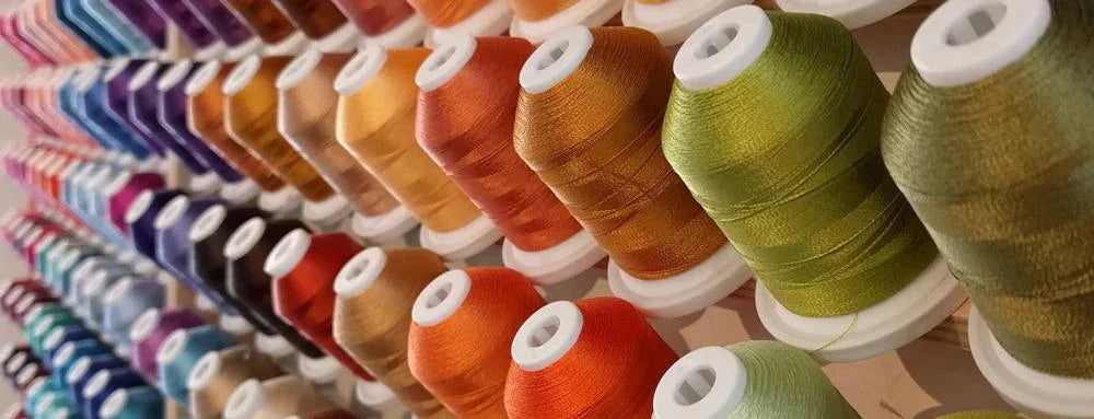 Rows of Isacord Embroidery Thread on a Thread Rack