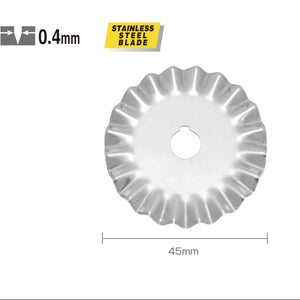 Stainless steel blade with dimensions and material label on a white background
