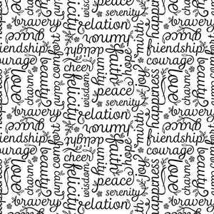 Benartex Botanica Script Black/White 0.5m