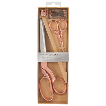 Milward Gift Set Scissors 21.5cm, Snips 9.5cm, Thimble & Pins - Rose Gold