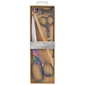 Milward Gift Set Scissors 21.5cm, Snips 9.5cm, Thimble & Pins - Rainbow