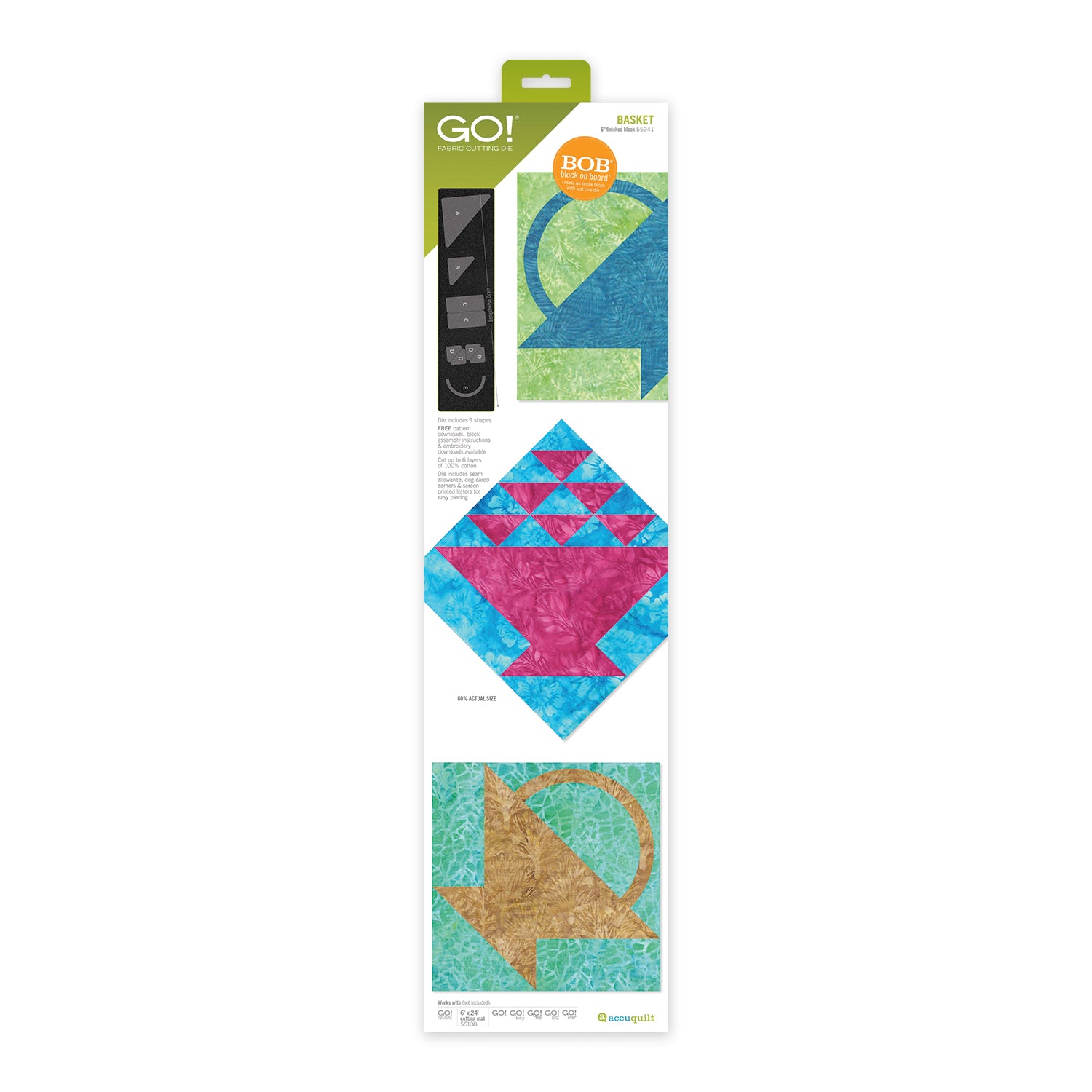 AccuQuilt GO! Basket 6" Finished Die die for fast, precise multi-layer fabric cutting