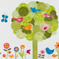 AccuQuilt GO! Circle shapes forming a green tree with appliqued birds, a butterfly and flowers
