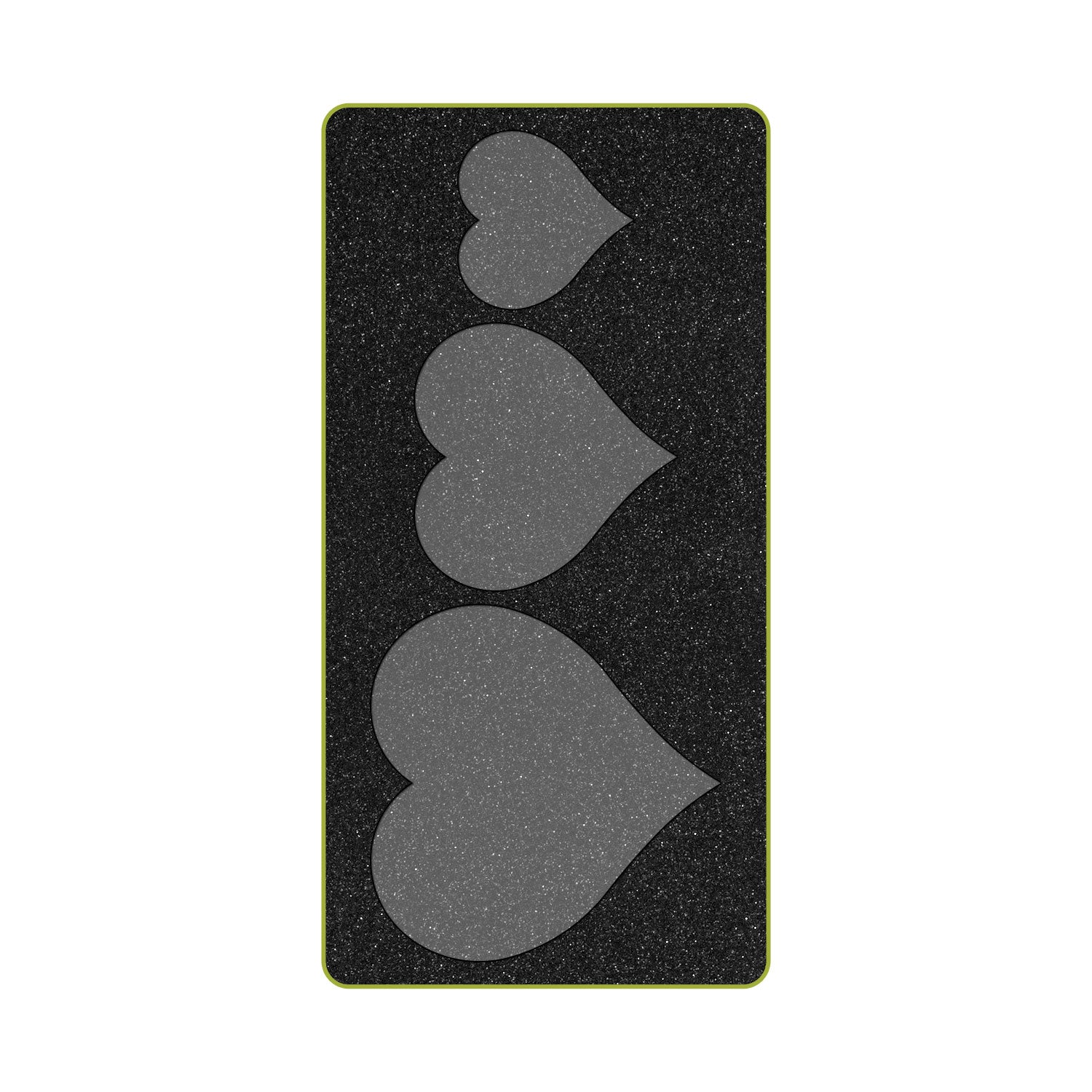 AccuQuilt GO! Heart cutting die shown flat with three graduated heart shapes cut through