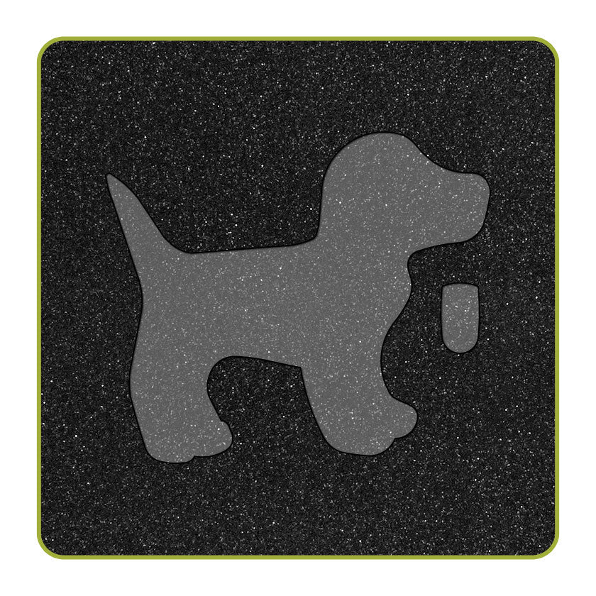 AccuQuilt GO! Gingham Dog cutting die shown flat with the dog body and separate ear shapes