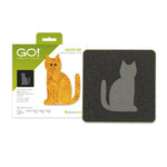 AccuQuilt GO! Calico Cat die packaging with an orange swirl batik cat and button eyes