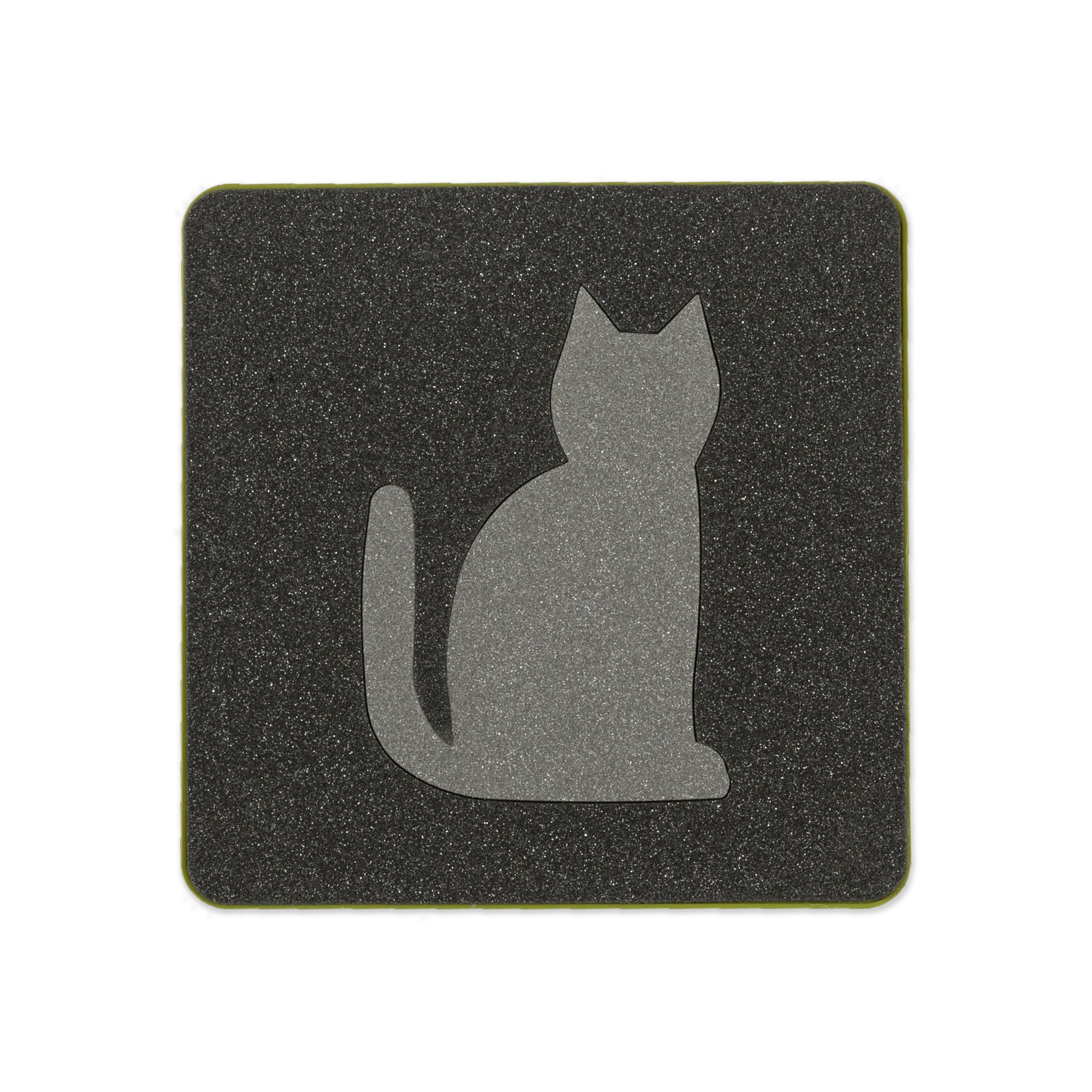 AccuQuilt GO! Calico Cat cutting die shown flat with the sitting cat silhouette shape
