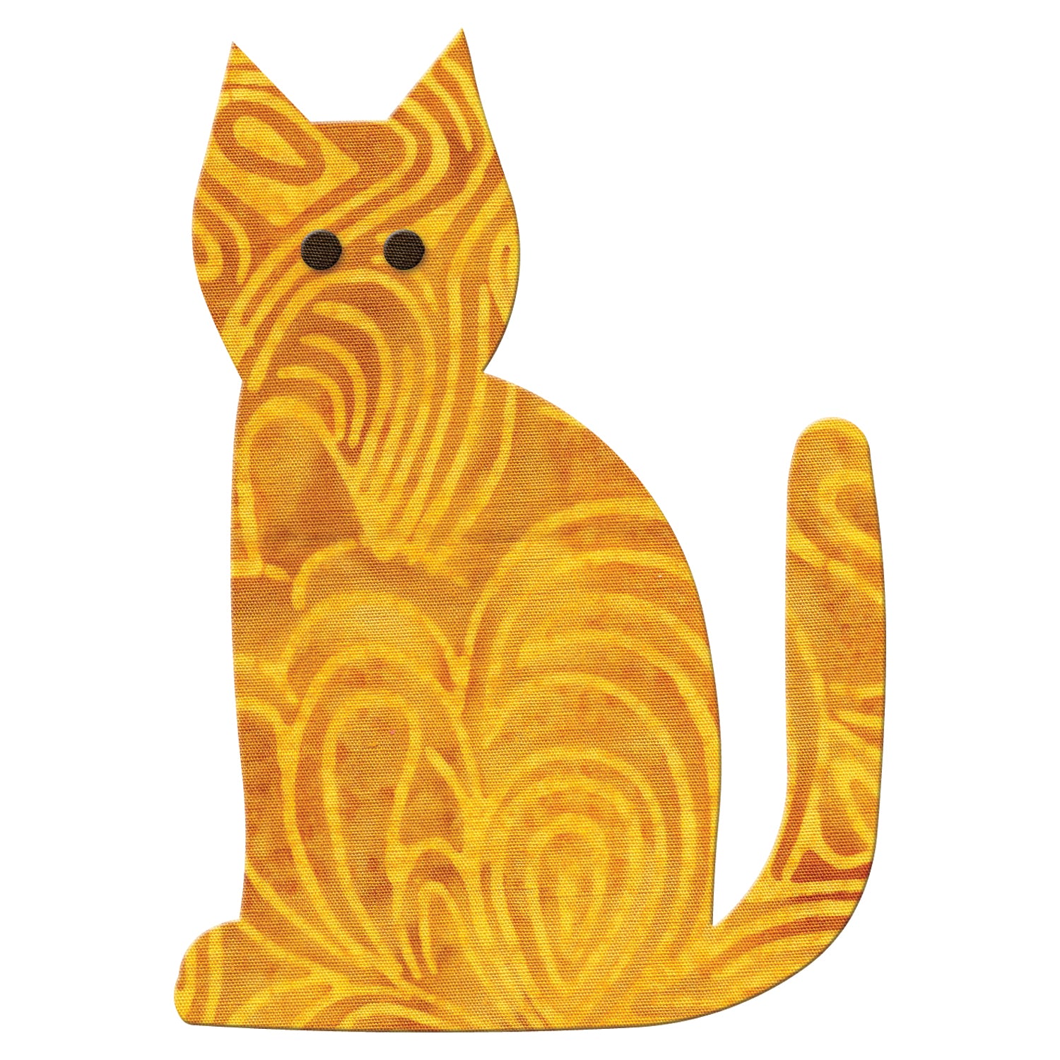 AccuQuilt GO! Calico Cat shape in orange swirl batik with black button eyes