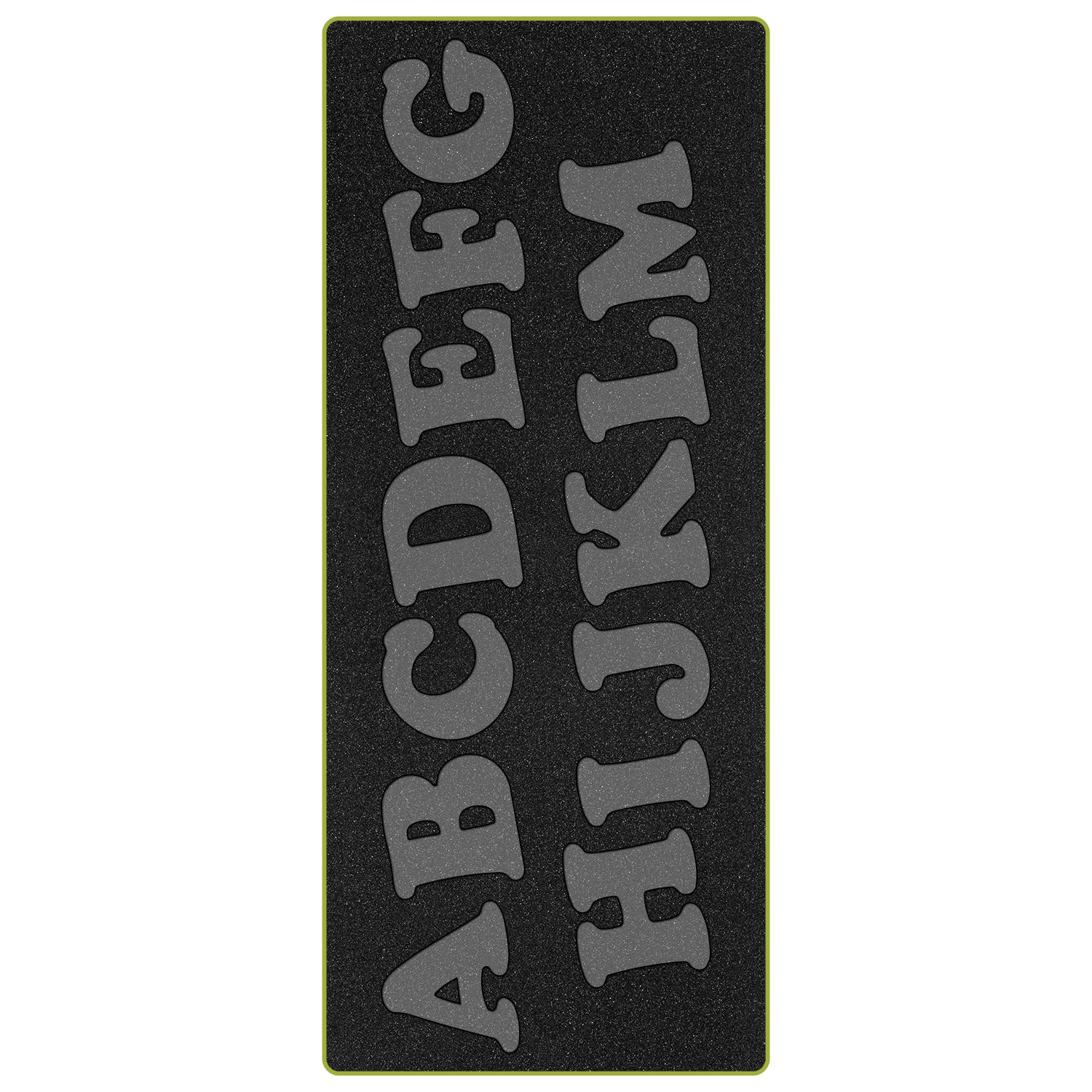 AccuQuilt GO! Carefree Alphabet A-M cutting die shown flat and upright