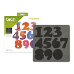 AccuQuilt GO! Carefree Numbers die packaging with numbers 0-9 in colourful batik prints