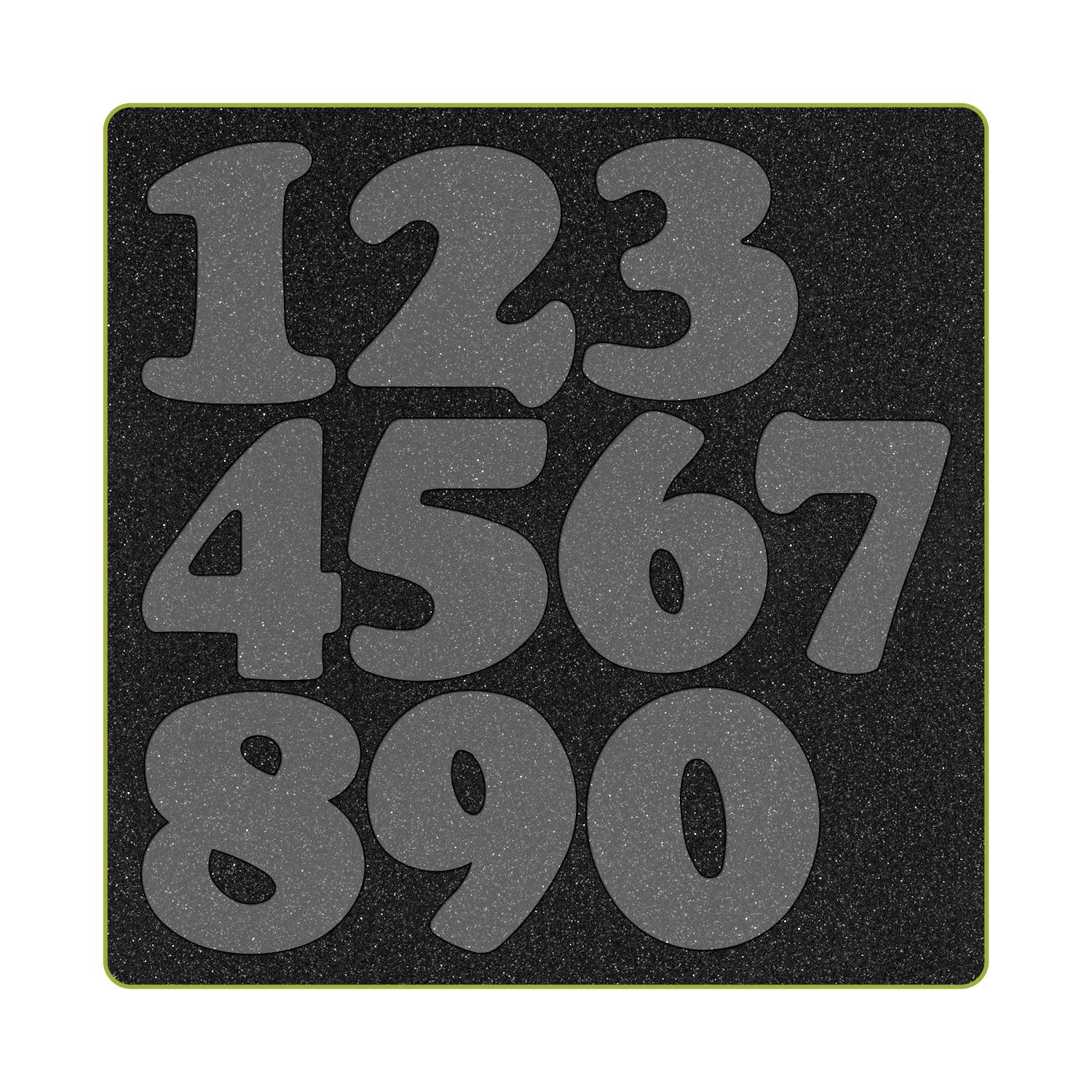 AccuQuilt GO! Carefree Numbers cutting die shown flat with numbers 0 to 9