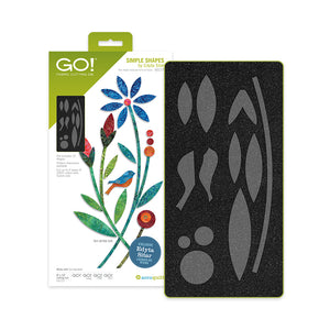 AccuQuilt GO! Simple Shapes by Edyta Sitar die packaging with a blue flower, leaves, bird and berries