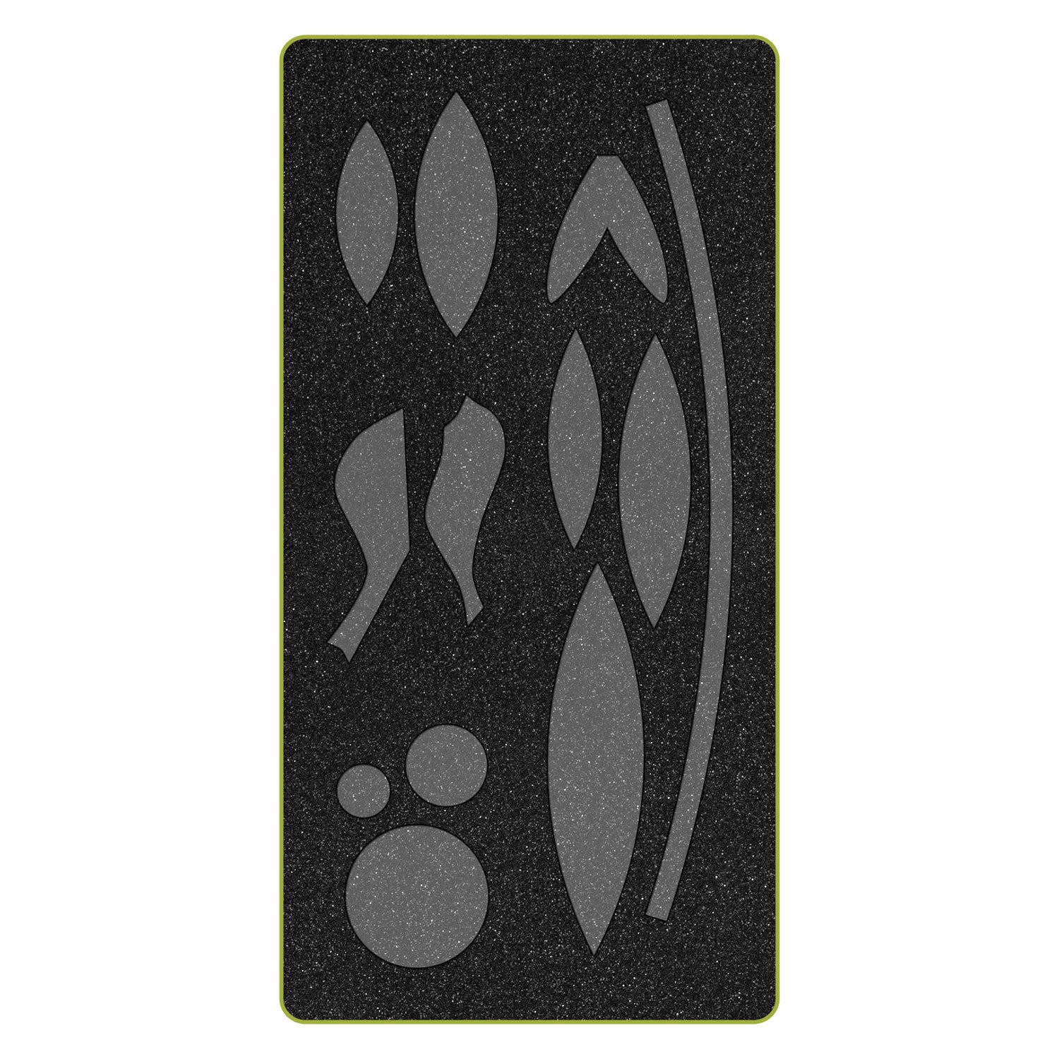 AccuQuilt GO! Simple Shapes cutting die shown flat with petal, leaf, stem and circle shapes