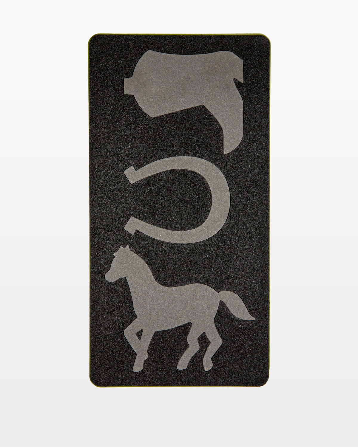 AccuQuilt GO! Western Medley cutting die shown flat with horse, horseshoe and boot shapes
