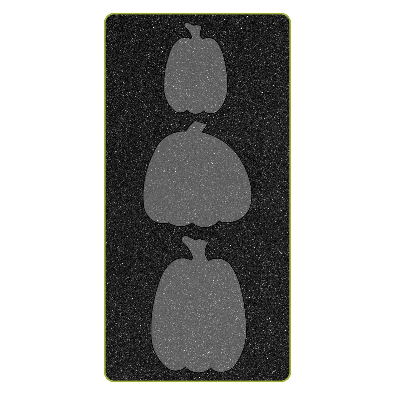 AccuQuilt GO! Pumpkins cutting die shown flat with three graduated pumpkin shapes