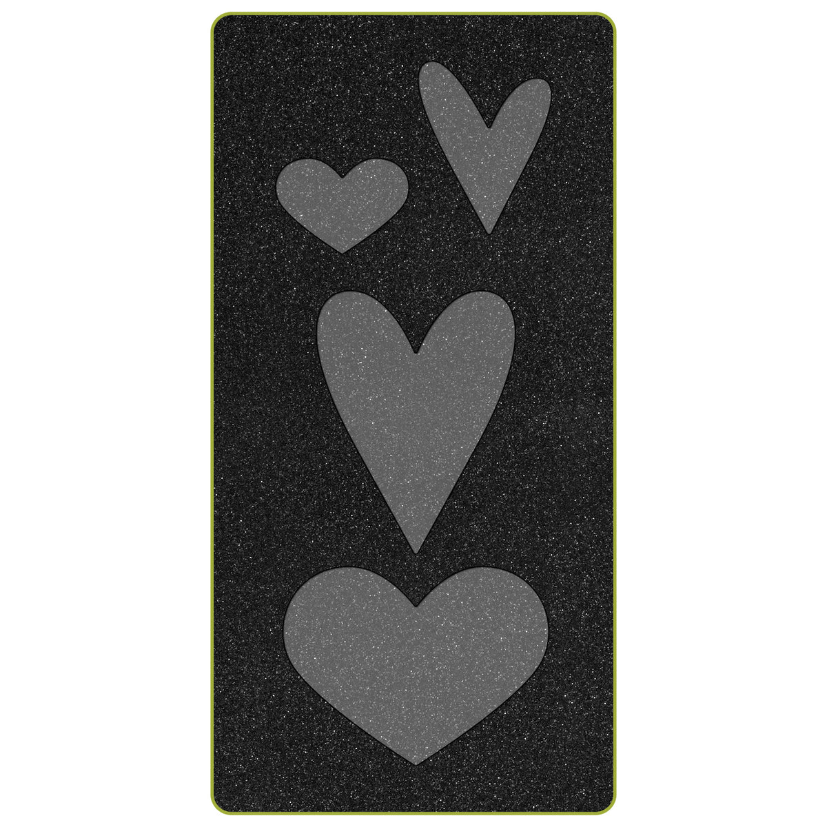 AccuQuilt GO! Queen of Hearts cutting die shown flat with four hearts in different pointed styles