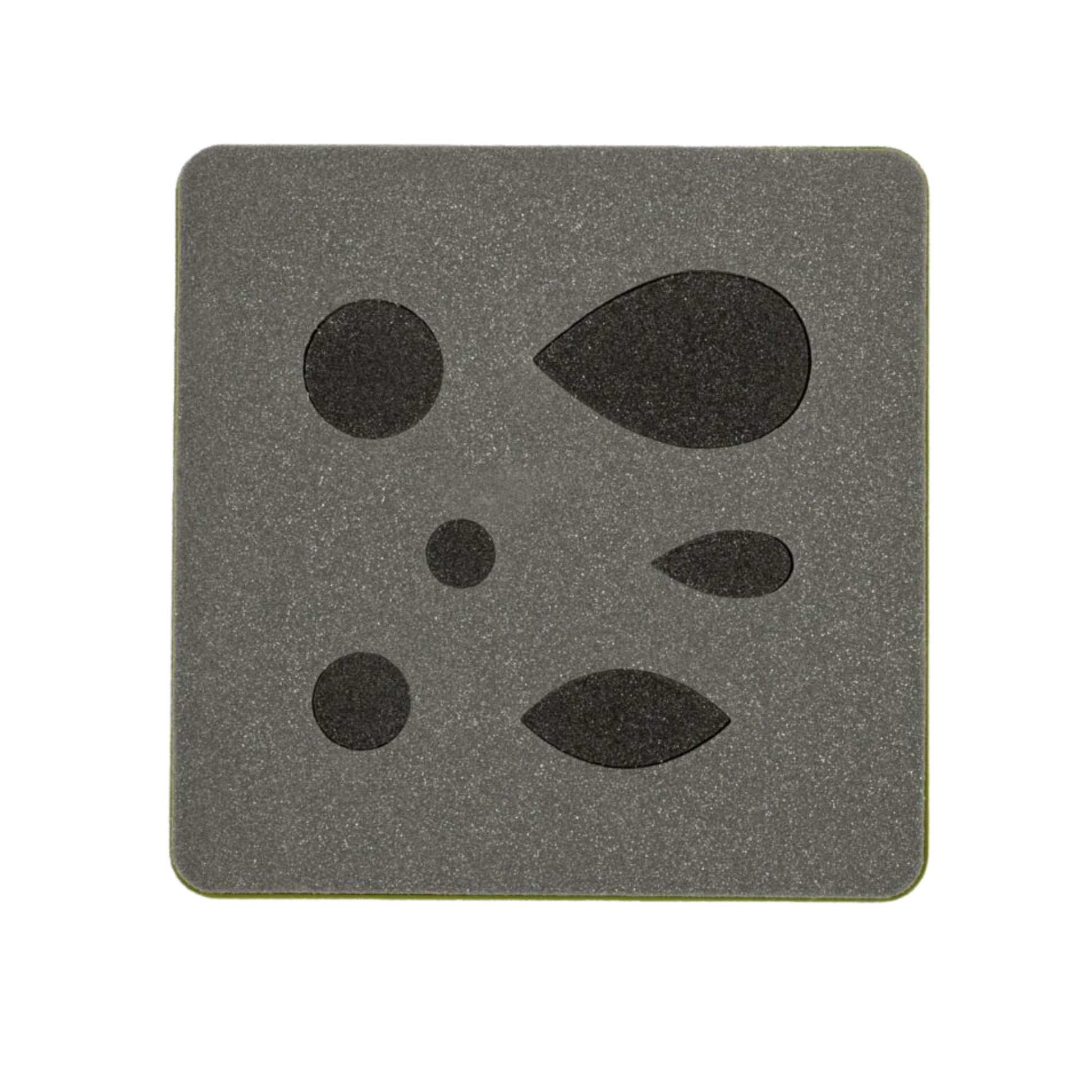 AccuQuilt GO! Crazy Petals cutting die shown flat with petal, leaf and circle shapes in two sizes