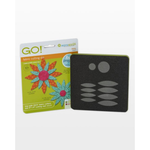 AccuQuilt GO! Daisy die packaging with an orange and teal ten-petal daisy with a pink centre