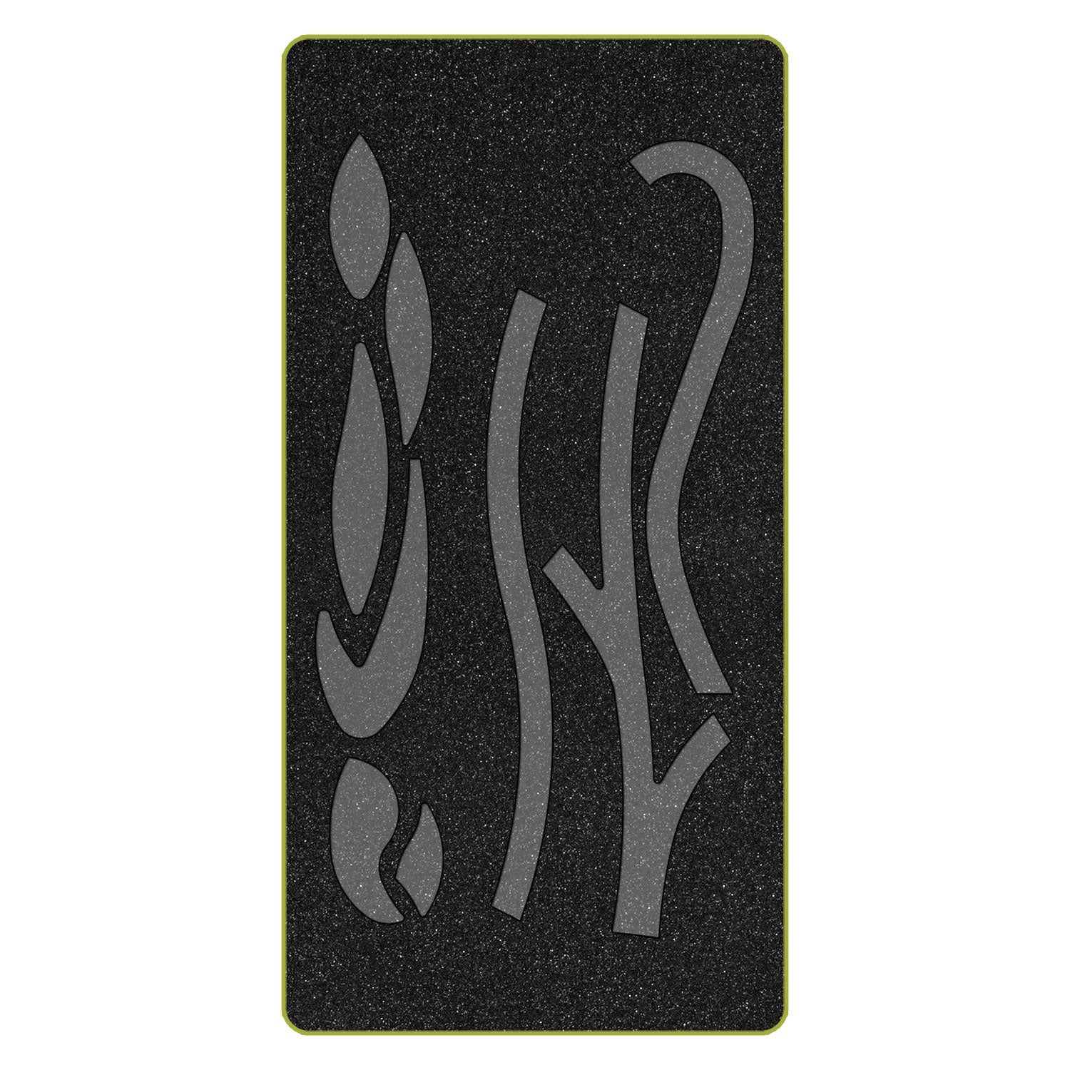 AccuQuilt GO! Stems & Leaves cutting die shown flat with curved stems and leaf shapes
