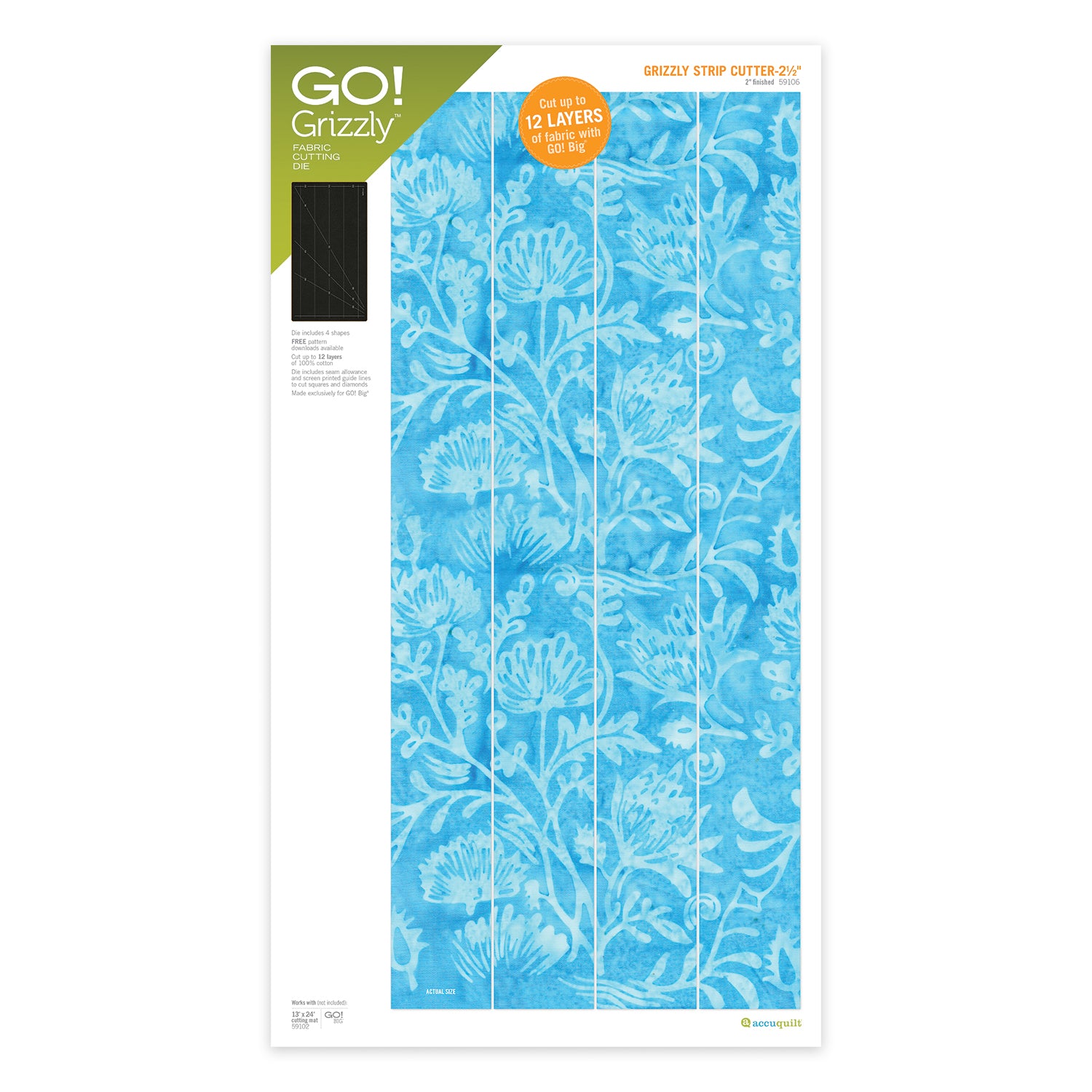 AccuQuilt GO! Grizzly Strip Cutter 2½" die in packaging