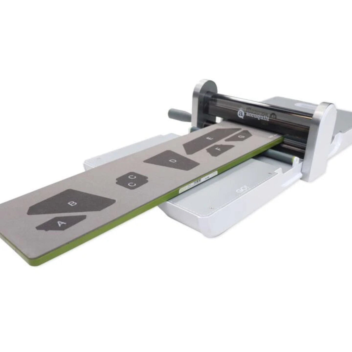 AccuQuilt GO! Airplane die positioned in a GO! fabric cutter, showing its labelled cutting shapes