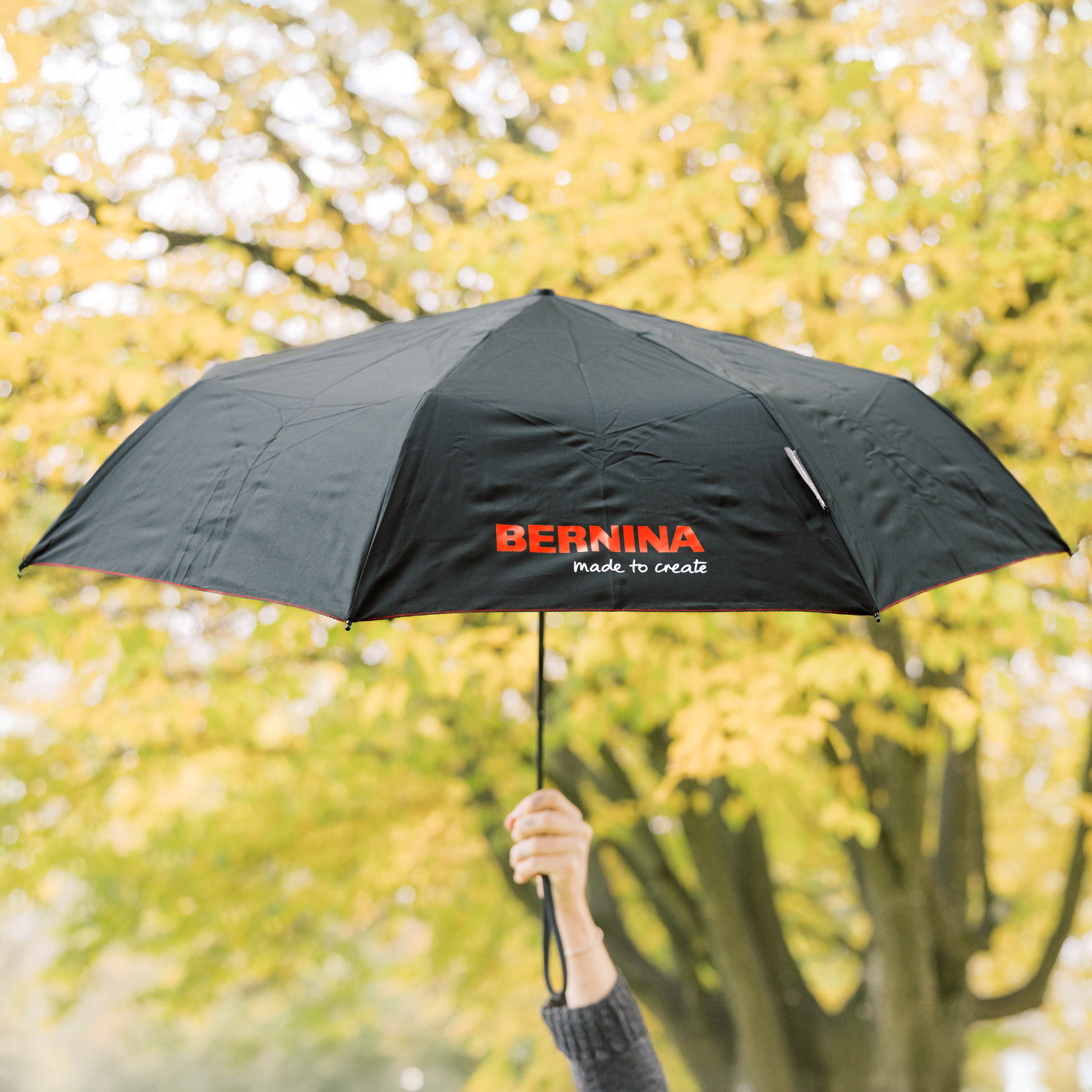 Bernina Collapsible Umbrella in black with Bernina branding