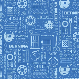 Benartex Bernina Stitches Peri cotton quilting fabric in a peri colourway

