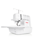 A white Bernina L-660 serger sewing machine with a white extended table, shown from a three-quarter angle on a clean white background.