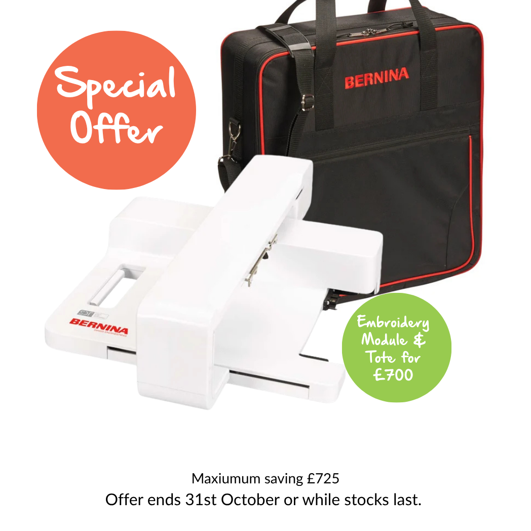 Bernina B570QE Embroidery Special Offer - sewing machine with embroidery module, carry bag and accessories bundle on white