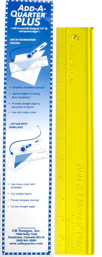 Yellow ruler with blue text and graphics on a white background