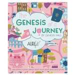 Book cover of 'The Genesis of a Journey' by Genesis Hall with colorful illustrations and Auri Fil branding.