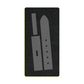 AccuQuilt GO! Belt 1½" Fabric Cutting Die set showing three die shapes on foam mat — pointed belt end, belt keeper loop, and belt body with buckle slot and five punch holes