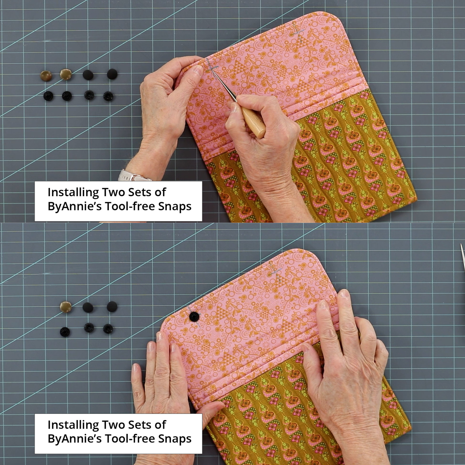 ByAnnie Tool Free Snaps - ByAnnie Tool-Free Snaps installed on a bag pocket showing secure closure and neat exterior finish