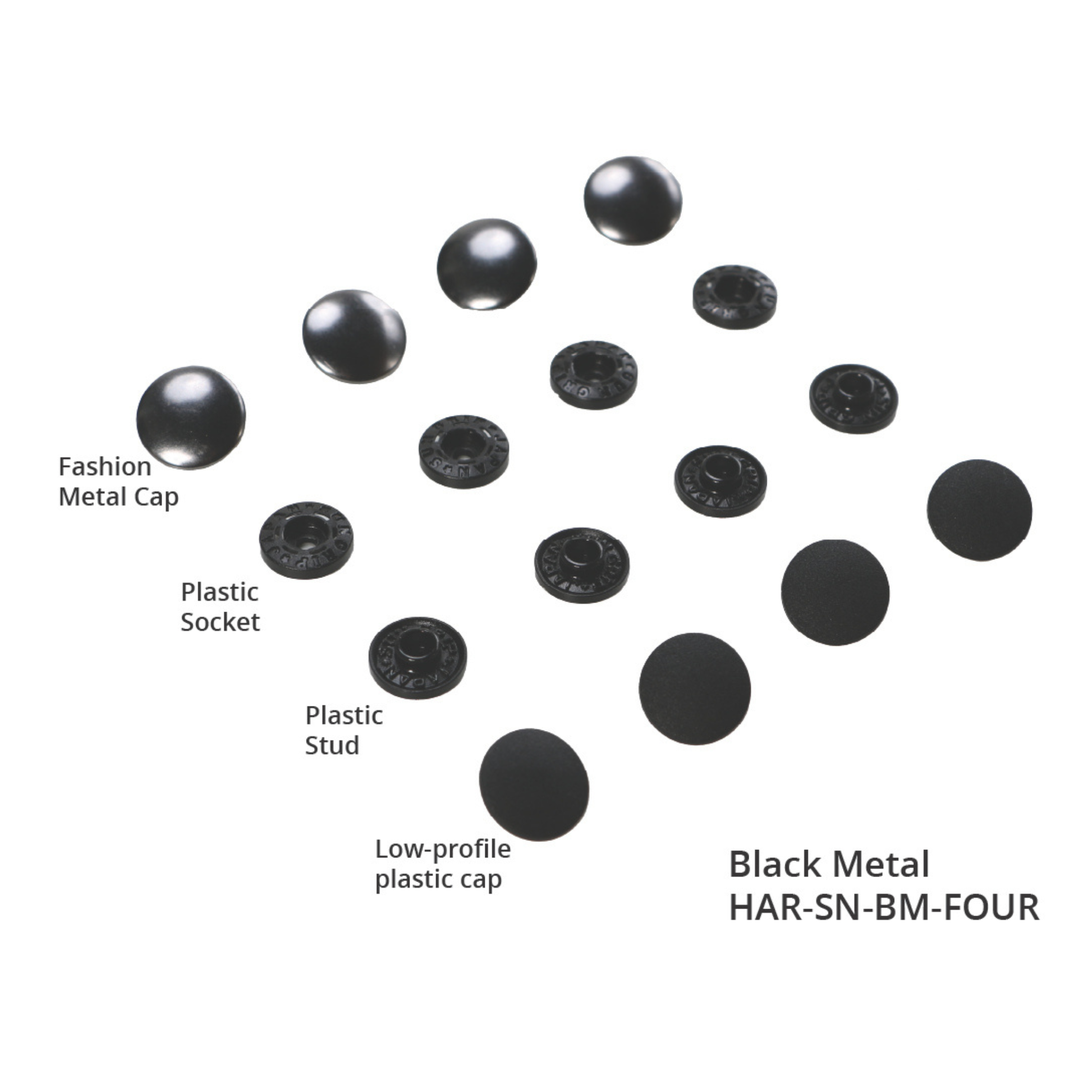 ByAnnie Tool Free Snaps -ByAnnie Tool-Free Snaps pack of 4 complete snap sets in Gunmetal finish
