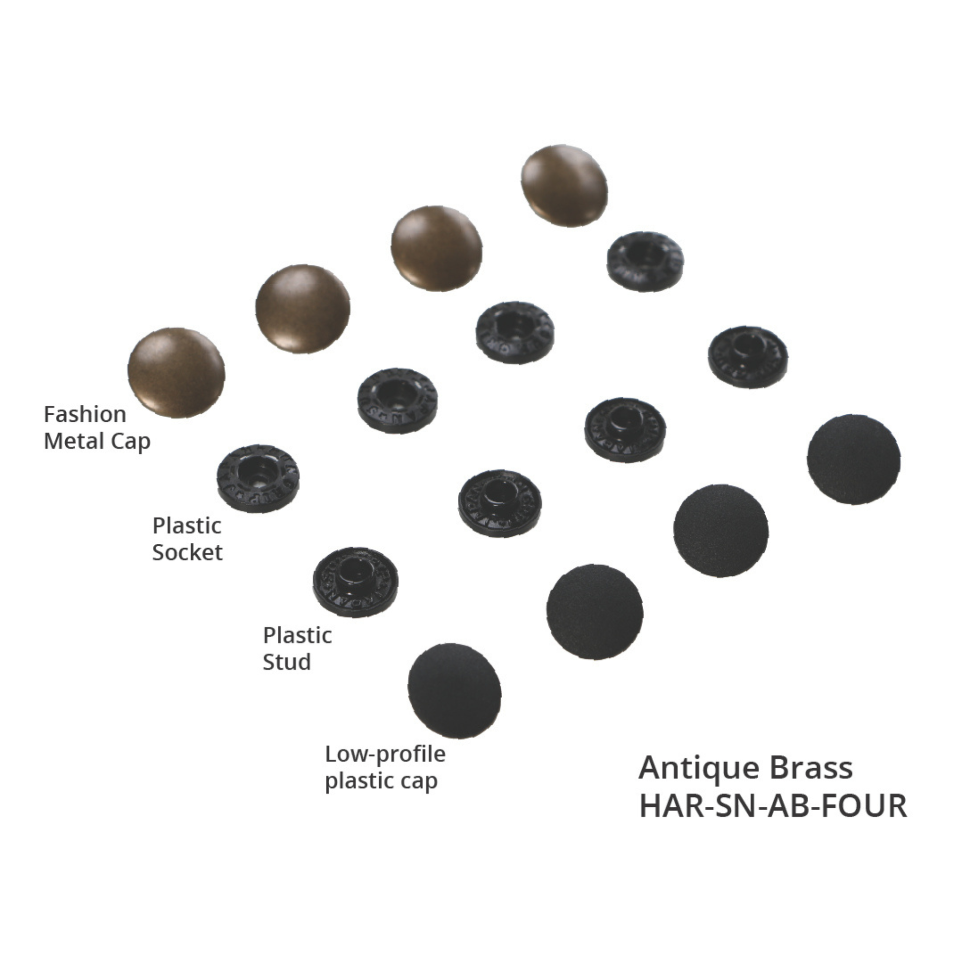 ByAnnie Tool Free Snaps -ByAnnie Tool-Free Snaps pack of 4 complete snap sets in Antique Brass finish
