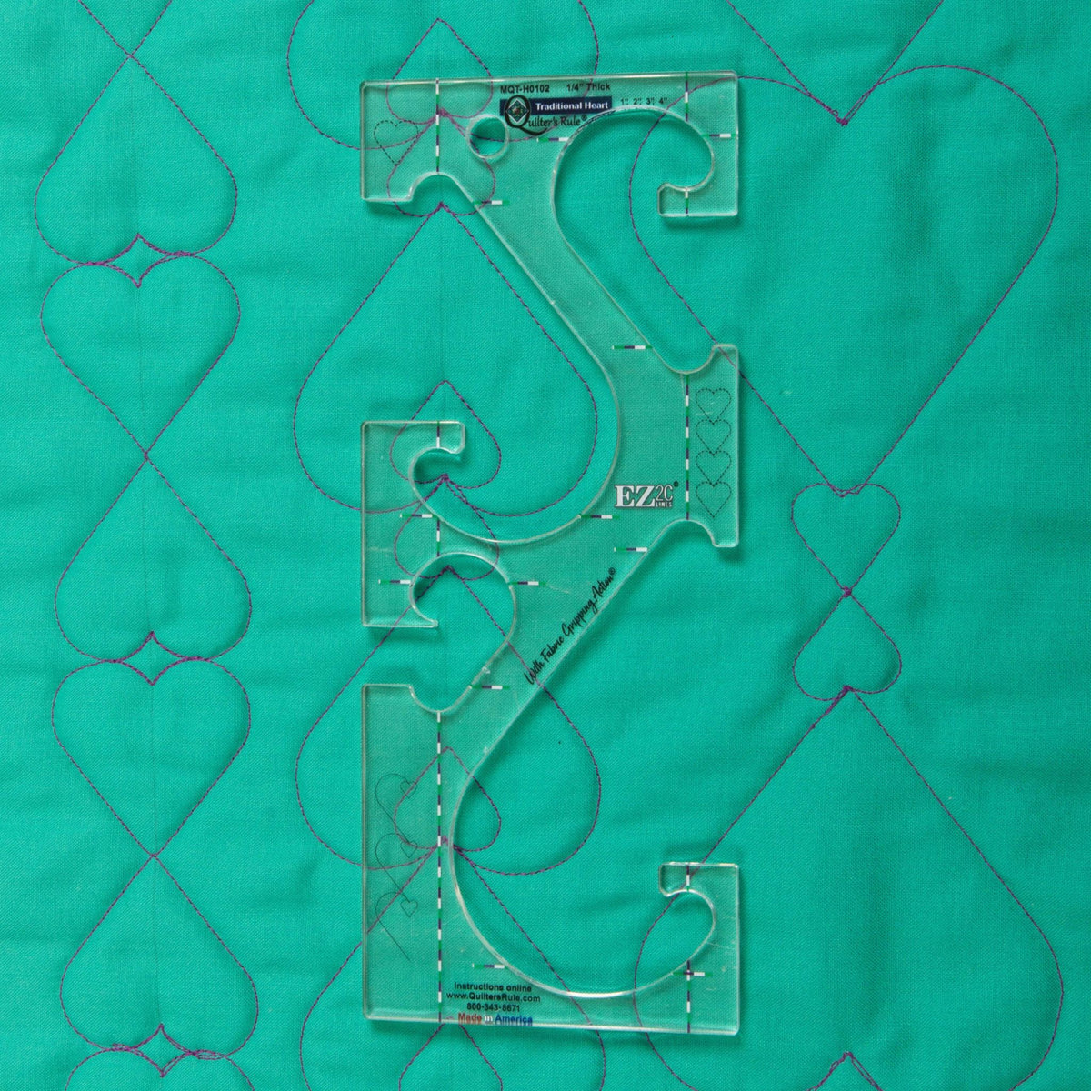 Quilter's Rule ⅛" 1"- 4" Hanging Heart Chain - quilting ruler and template - detail view
