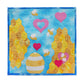 Aqua quilted cushion cover featuring white and gold honeycomb EPP flower blocks made with AccuQuilt GO! Honeycomb die