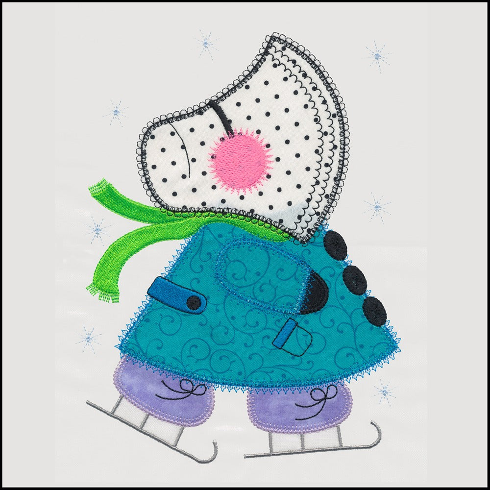 Ice Skating SunBonnet Sue - Digital Download - craft pattern by V-Stitch Designs