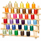 June Tailor solid wood cone thread rack with 33 spindles, shown upright with cone threads loaded