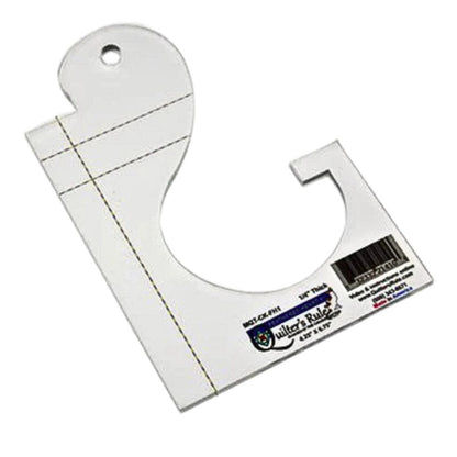 Clear plastic square shaped  quilting template with half heart cut out and a curved tail for filling triangular spaces  when creating heart motifs. There are easy to see registration marks  and a non slip backing that provides a fabric gripping action. 