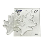 Clear plastic square shaped quilting template with a leaf cut out. Clear registration marks that are easy to see, and a non slip backing that provides a fabric gripping action.