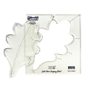 Clear plastic oak leaf shaped quilting template with registration marks that are easy to see. A non slip backing provides a fabric gripping action.