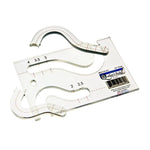 Clear plastic rectangular template with two curved cutouts to create elegant swirl patterns in 2 or 4 inch blocks. It has clear registration marks that are easy to see and a non slip backing that gives it a fabric gripping action.