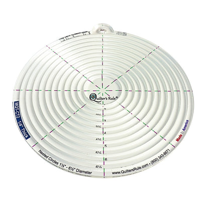Quilter’s Rule ¼" Nested Circles quilting templates from 1½" to 6½" with radial registration lines
