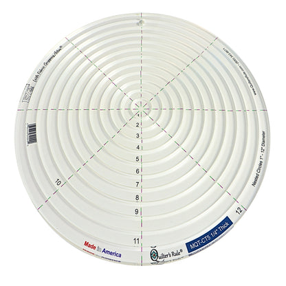 Quilter’s Rule ¼" Nested Circles quilting templates with 1" to 12" size markings and radial registration lines
