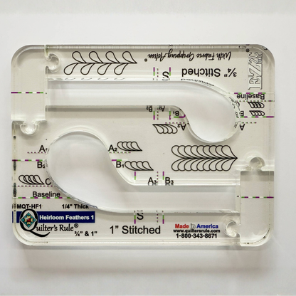Quilter's Rule ¼" Heirloom Feathers #1 - ¾" & 1"stitched